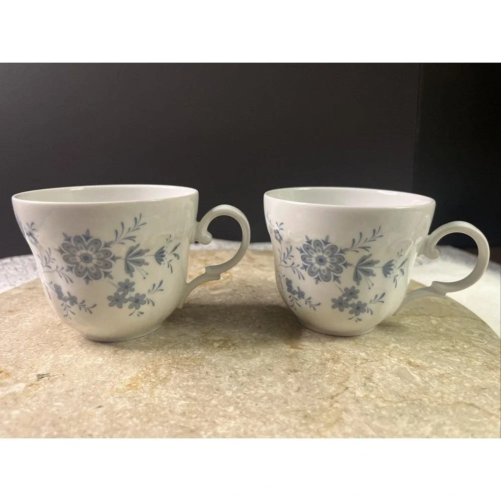 Set Of 2 1970's Porcelain Weiden West Germany Bavarian Blue Tea Cups Christina